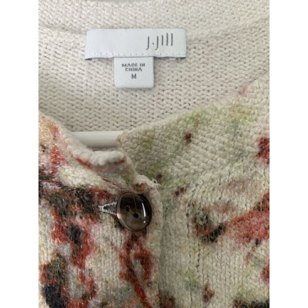 J.Jill Red Floral Cream Cardigan Sweater Womens Size M - Picture 3 of 6
